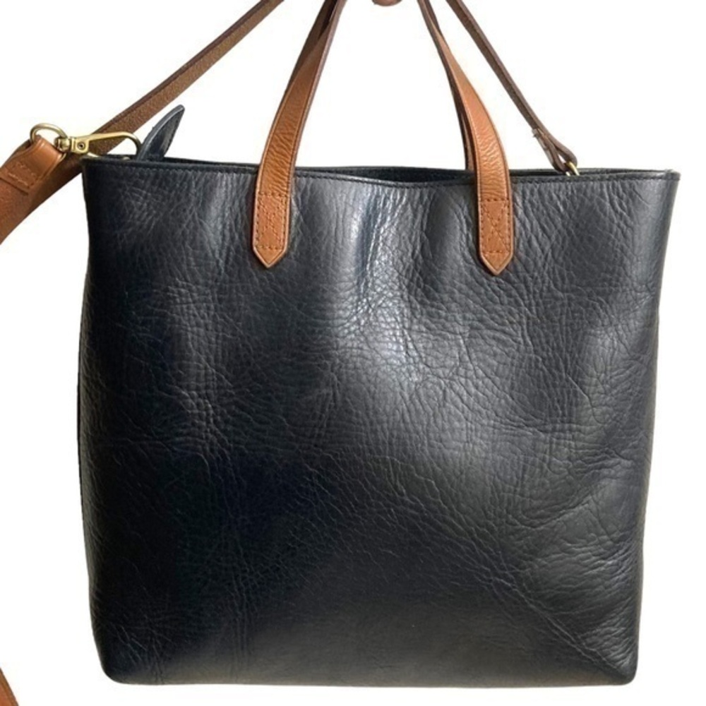 Madewell black leather zipper top transport tote bag